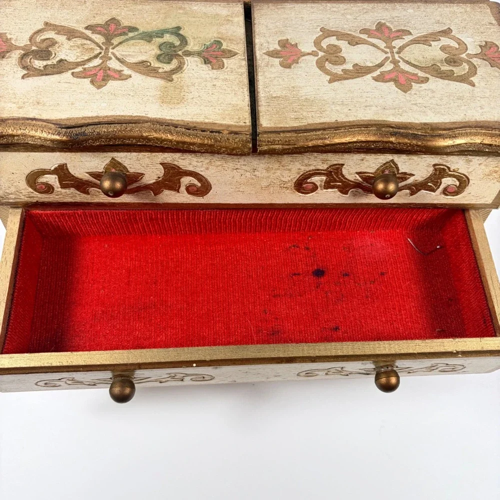 1970s Florentine Style Wooden Music Jewelry Chest Box Japan Love Story